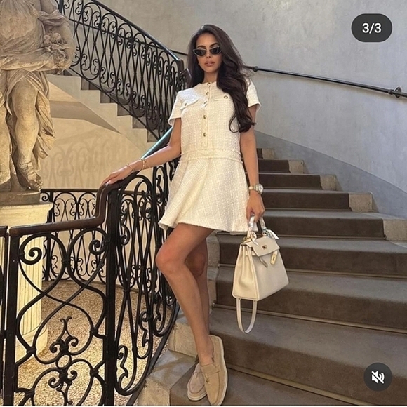 ZARA TEXTURED TWEED MINI DRESS ECRU - Picture 7 of 16